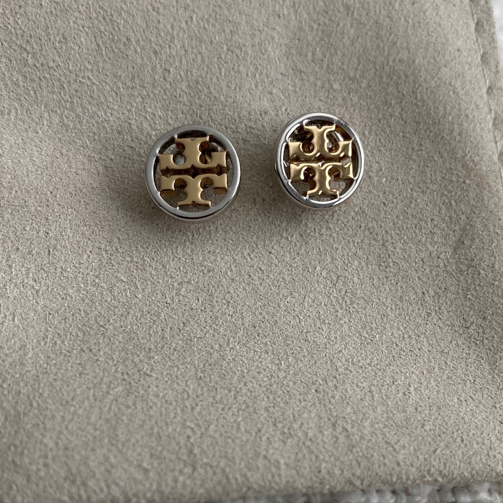 Tory Burch Two-Tone Logo Stud Earrings